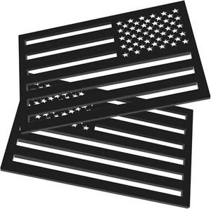 2 Pack Embossed 3D Metal All Black American Flag Emblem Decal Hollow Out  - Picture 1 of 6