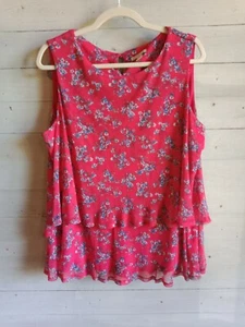 Est. 1946 rote geblümte Rüschen Lagenlook Chiffon Netz ärmellose Bluse Gr. L - Bild 1 von 11