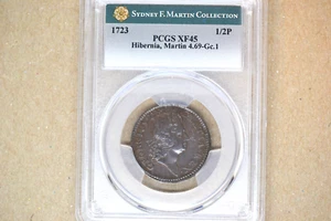1723 Wood's Hibernia Halfpenny. Martin 4.69- Gc.1, W-13120. PCGS XF-45. PQ!! - Picture 1 of 6