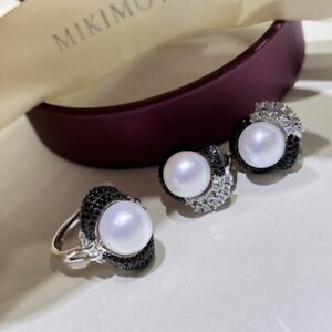 AAA natural round south sea white  pearl ring and  earrings 