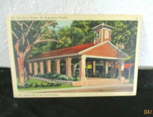 St Augustine Florida ~ Antiguo mercado público de esclavos ~ postal de lino de la década de 1940 - sin sello - Imagen 1 de 2