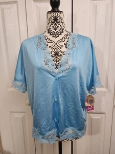 Neu mit Etikett Vintage Illusion Nylon & Spitze Kurzarm Knopfleiste Schlaf Top Größe XL - Bild 1 von 10