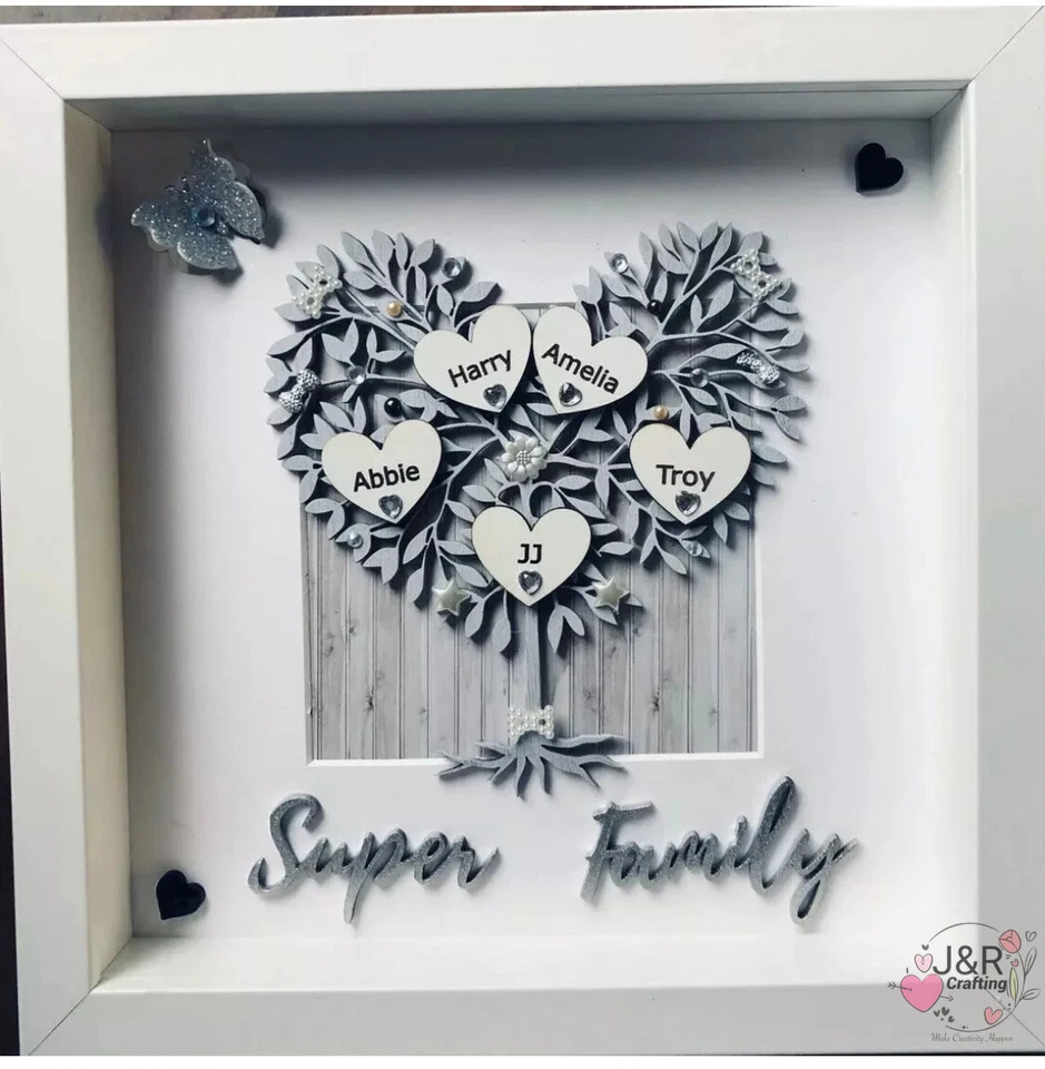 Personalised 3D Box Frame Family Tree Gift Unique Keepsake Home Art Decor - Image 1 of 1