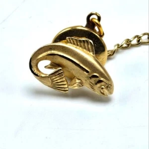Men's Tie Tac Fish Tie Accessories Gold Tone Fisherman Figural Statement Fashion - Picture 1 of 4