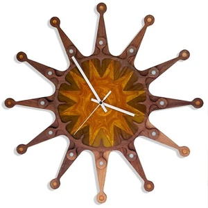19" Sunburst Wall Clock Handcrafted - Resin & Walnut Wood - Picture 1 of 11