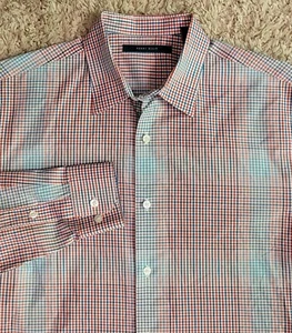 Perry Ellis Mens M Button Up Shirt Long Sleeve Red White Blue Check Americana - Picture 1 of 13