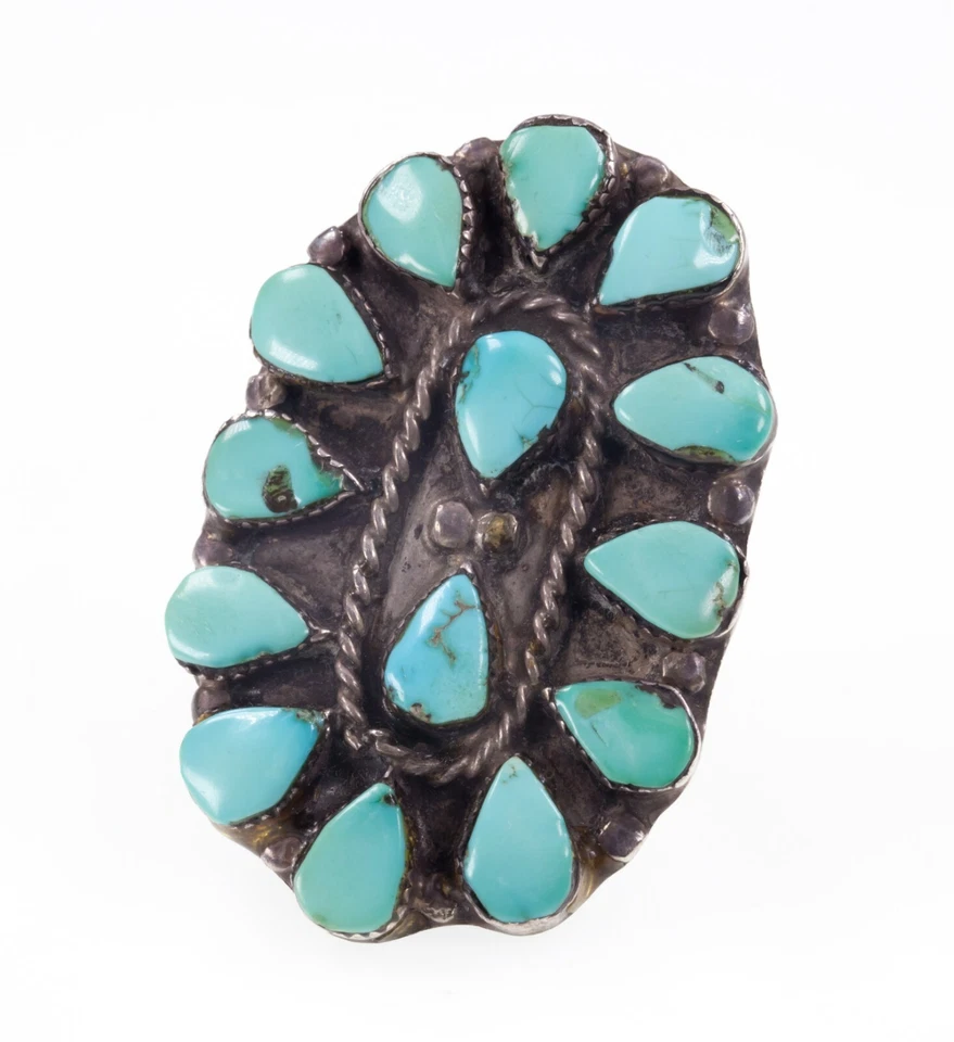 Navajo Turquoise Cluster Sterling Silver Ring Size 8 - Image 1 of 4