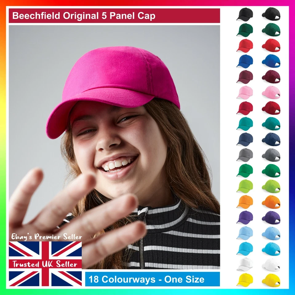 Kids Beechfield Original - Panel Cap - Unisex Children's Plain Hat (19 Colours)