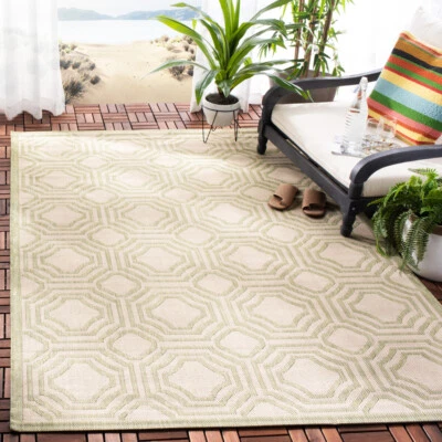SAFAVIEH Outdoor CY6112-218 Courtyard Beige / Sweet Pea Rug - Image 1 of 4