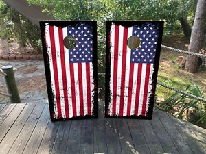 WATERPROOF & FADEPROOF Cornhole Board Wraps  /  Grungy Classic USA Flag - Picture 1 of 3