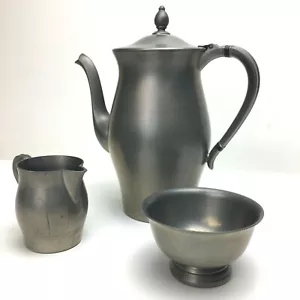 3er Set Vintage International Zinn Teekanne Kaffee Milchkännchen Zuckerdose - Bild 1 von 12