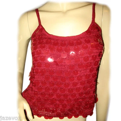New Vintage Y2K 90s Rampage Red Spaghetti Embellished Top Cami Knit Crochet Glam - Image 1 of 4