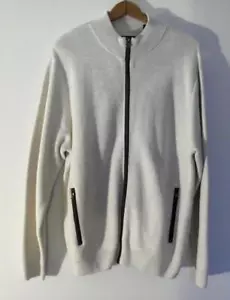 CHAPS MEN'S 100% COTTON ZIPPER CARDIGAN SWEATER SIZE XL WHITE OATMEAL - Picture 1 of 8