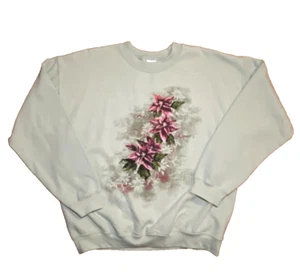 Sage Green Poinsettia Christmas Holiday Pullover Crew Neck Sweater Large - Picture 1 of 4