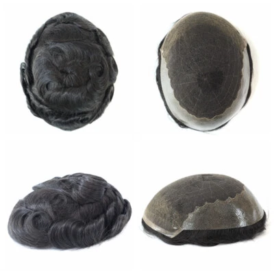 Piezas de cabello humano de encaje francés de reemplazo de cabello Toupee para hombre DQ6 #1B Foto 1 de 4