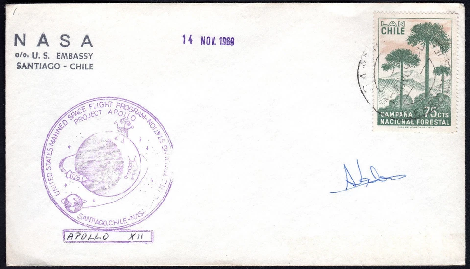 NASA APOLLO XII Sitio Espacial EE. UU. Embajada de Estados Unidos Santago Chile Cubierta 1969 Foto 1 de 1