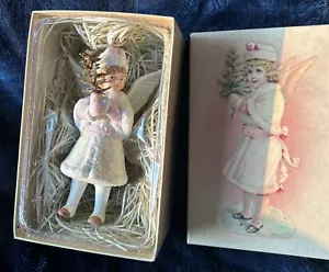 Costco Porcelain Angel Christmas Ornament Girl Holding Christmas tree VintageNEW - Picture 1 of 6