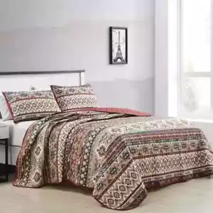 KING Quilt Set Plaid Patchwork Style Rustic Cabin Lodge Farm Country Bedding 3P - Picture 1 of 7