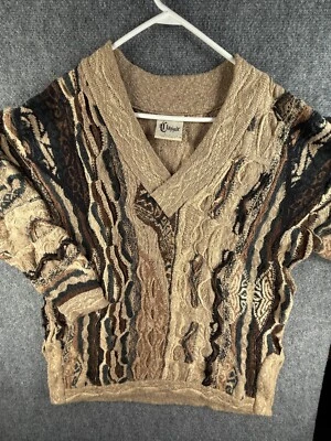 COOGI Classic Australia Linen Cotton V Neck Knit Sweater Beige Oversized Medium - Image 1 of 4
