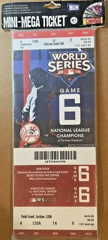 NY Yankees 2009 World Series Mini-Mega Ticket Philadelphia Phillies Game 6 Cover