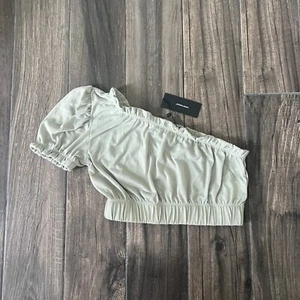 Vera Moda Vmrella Top Desert Sage Green Crop Top One Shoulder Size Small - Picture 1 of 5