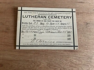 1892 Grave Reopening Ticket Lutheran Cemetery Meissner Middle Village NY - Picture 1 of 24