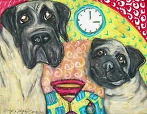 4x6 Mastiff and PUG Puppy Dog Art PRINT of Painting Artwork by KSams Best Buds - Picture 1 of 1