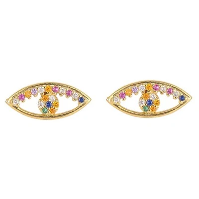 Delicados aretes ZARD Evil Eye multicolor circonita cúbica rellenos de oro Foto 1 de 4