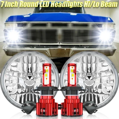 Kit de conversión de faros LED redondos de 7" para Ford F150 1975-1979 H4 haz alto bajo Foto 1 de 4