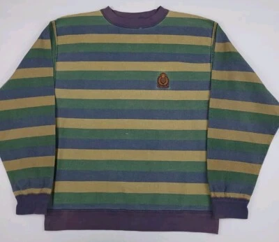 复古 90 年代结构多色条纹图案棉运动衫美国制造 Crest — 第 1/4 张图片