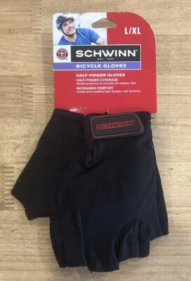 Schwinn Bike Half Finger Black Gloves L/XL Foam Padding & Moisture Wicking New ⬇ - Image 1 of 4