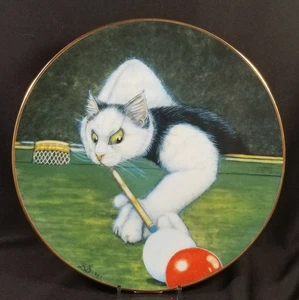 Vintage 1989 LE Zoe Stokes/Pub Cats Plate, 3rd Issue "Cat with a Cue" MIB w/COA - Bild 1 von 9