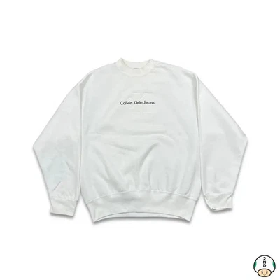 Sudadera De Colección Años 90 Calvin Klein Para Hombre Grande Deletreada Blanca Pullover Cuello Redondo Foto 1 de 4