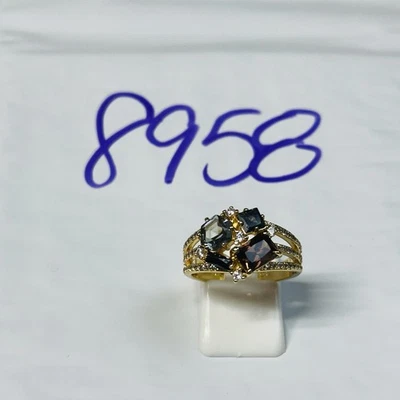 Preowned Bomb Party Size 8 Ring BP Burgundy/Blk/Blk Ice Crystal Yellow Gold Pl - Image 1 of 4