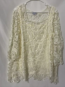 Vintage Vicki Wayne Sz 2X Crochet Lace Tunic Blouse Cami Under Layer Ivory Legs - Picture 1 of 9