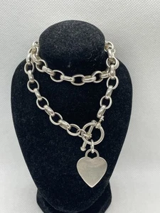 COLLANA ARGENTO STERLING 925 MASSICCIO 60,7 G VINTAGE 16,5 POLLICI STILE CUORE TOGGLE - Foto 1 di 6