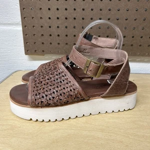 Bed Stu Brisa Women’s Brown Leather Sandals Wedge Platform Gladiator Size 8M - Picture 1 of 9