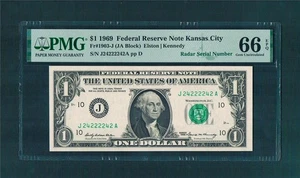 $1.00 1969 Federal Reserve(JA Block) w/"2-DIGIT Binari RADAR"~New PMG-66epq.!! - Picture 1 of 1