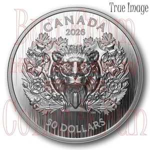 2026 - Heraldic Animal #2  - Lion - $50 Proof Pure Silver EHR/UHR Coin - Canada - Picture 1 of 5
