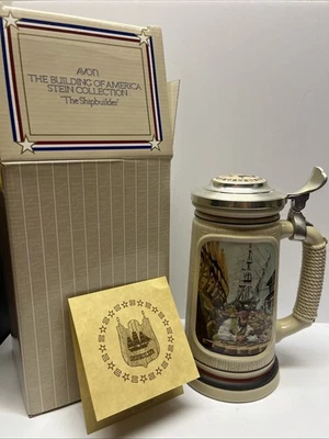  Cerveza Avon Stein Cerámica Constructores de Barcos con Tapa de Peltre 1992 NUEVO Foto 1 de 4