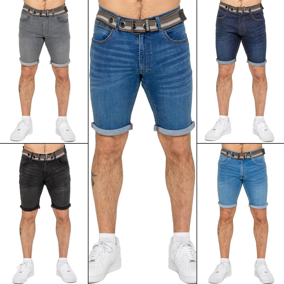 Enzo Pantalons Courts Pour Hommes Slim Fit Été Stretch Denim Avec Ceinture - Photo 1/4