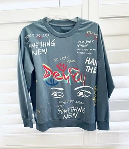 Blue Sweatshirt Unisex Slogan Graphic Sz S Long Sleeves  - Picture 1 of 4