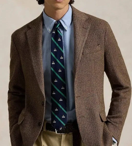Ralph Lauren Men  Polo Soft Tailored brown  Herringbone jacket  42 R silk & wool - Image 1 of 4