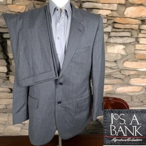 Joseph A Bank 2 Piece Suit Mens 44L 38X32 Gray MicroHerringbone Wool - Picture 1 of 13