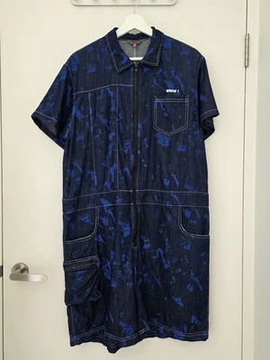 Boy Size 16 EDO 1° Denim Short Jumpsuit Romper Blue Navy Tie Dye Cargo Pockets — 第 1/4 张图片