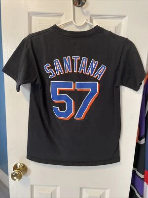 Camisa negra Johan Santana New York Mets de béisbol majestuosa para niños talla mediana Foto 1 de 2