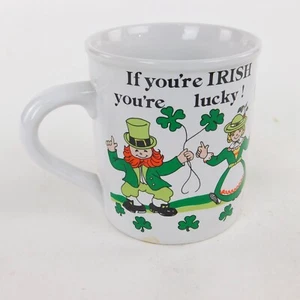 "If You're Irish You're Lucky!" Coffee Mug/Cup Shamrocks Leprechauns 10 Oz - Picture 1 of 6
