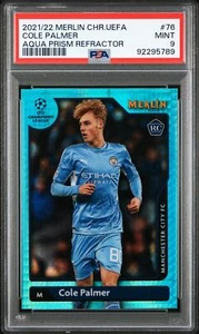 2021-2022 TOPPS MERLIN UEFA UCL COLE PALMER AQUA PRISM REFRACTOR #76 PSA 9 - Picture 1 of 2