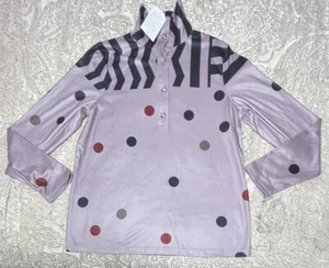 Exklusiver Pullover Herz Marke neu mit Etikett klein 1/4 Knopfausschnitt lila gepunktet Weihnachten - Bild 1 von 4