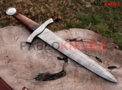 18" Hand Forged Damascus Steel Hunting Big War Ready   Dagger Knife Wood Handle - Image 1 of 4